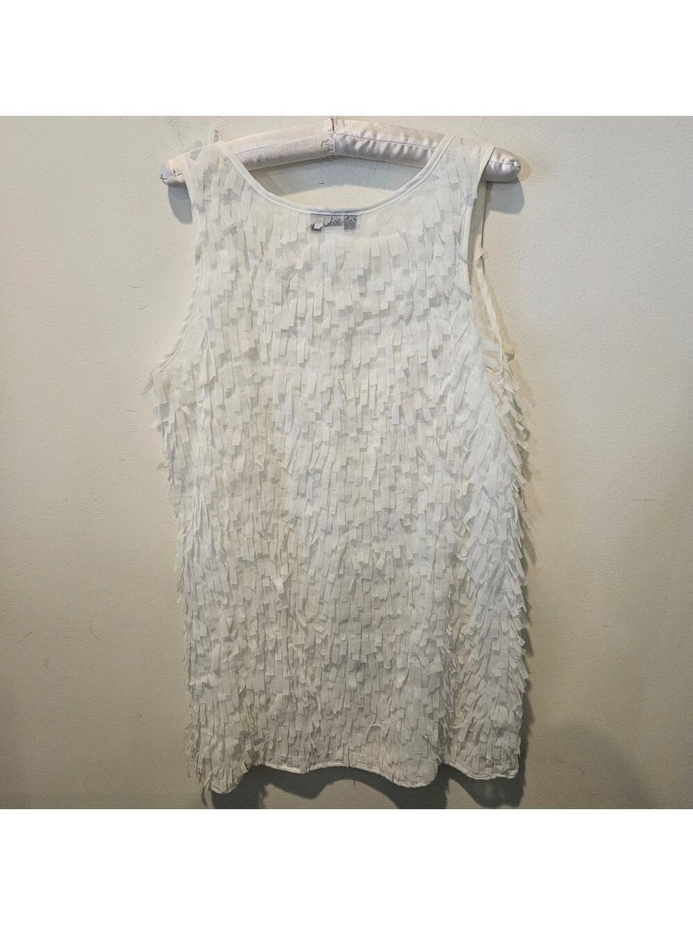 J Valdi Women's White Fringed Mini Dress Swim Cover-Up Size Large - Picture 8 of 9